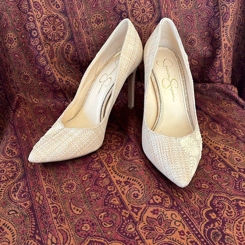 Jessica Simpson rattan pumps